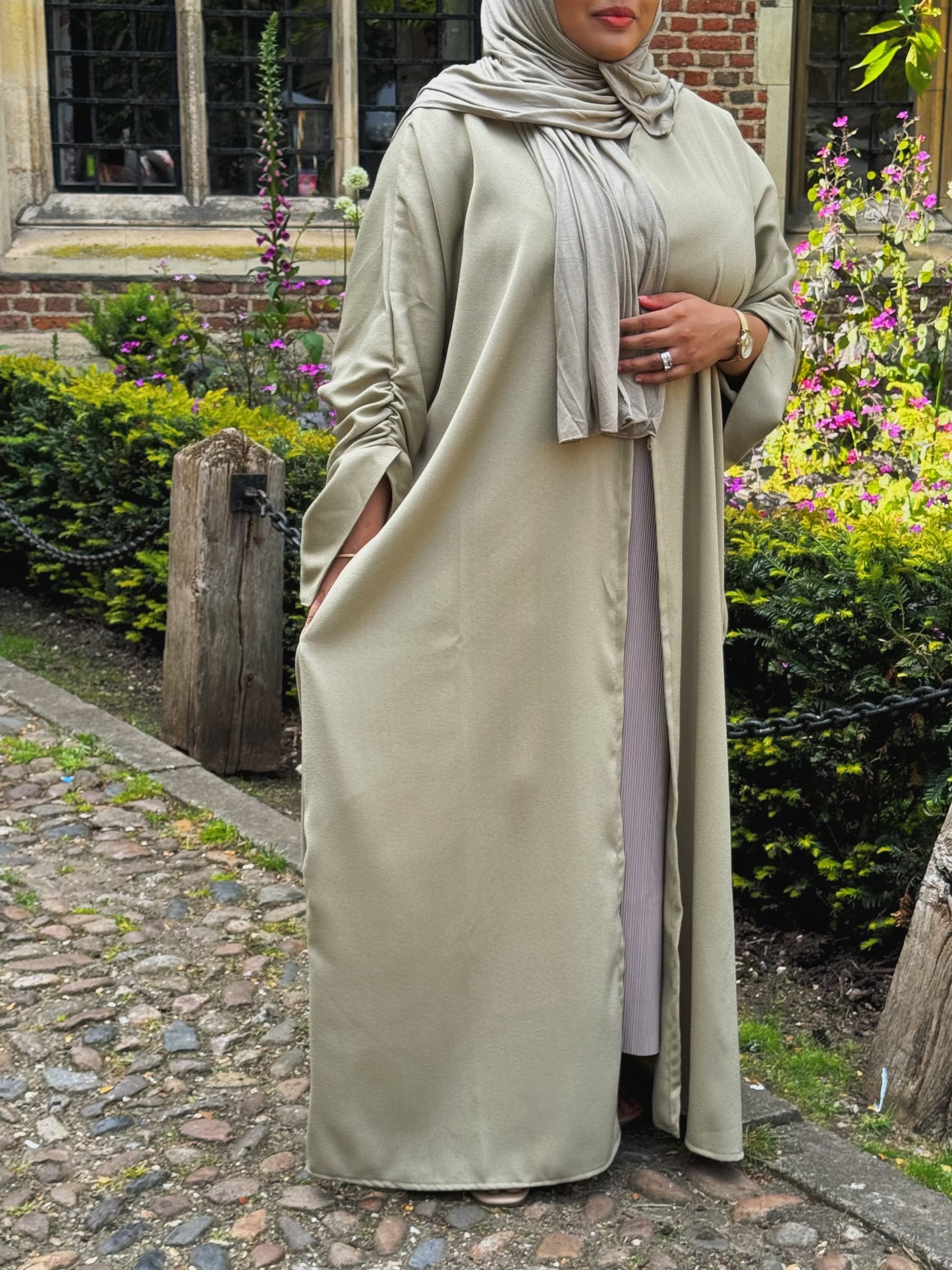 Classic Ruched Sleeve Open Abaya